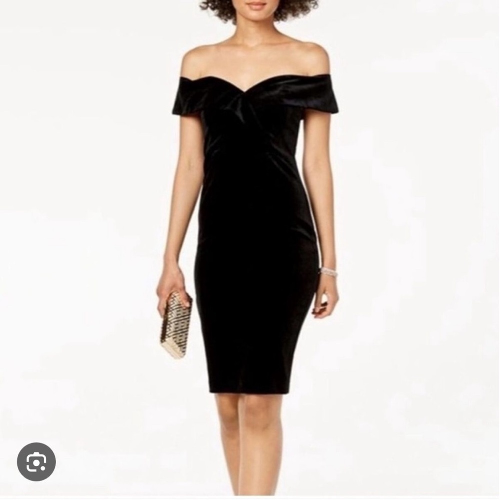 Black velvet off-shoulder dress
